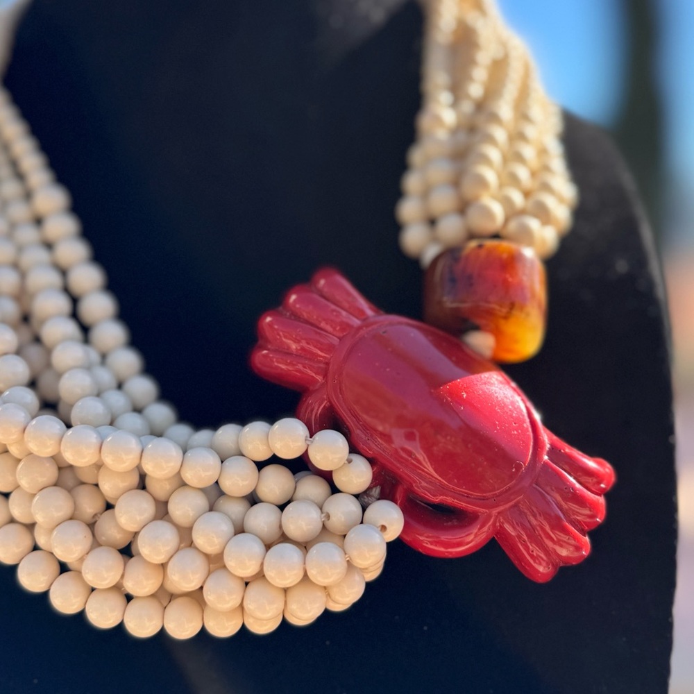 🦀 Rare Vintage Multi-Strand Angela Caputi Coral Crab Necklace, Florence, Italy - Picture 11 of 12